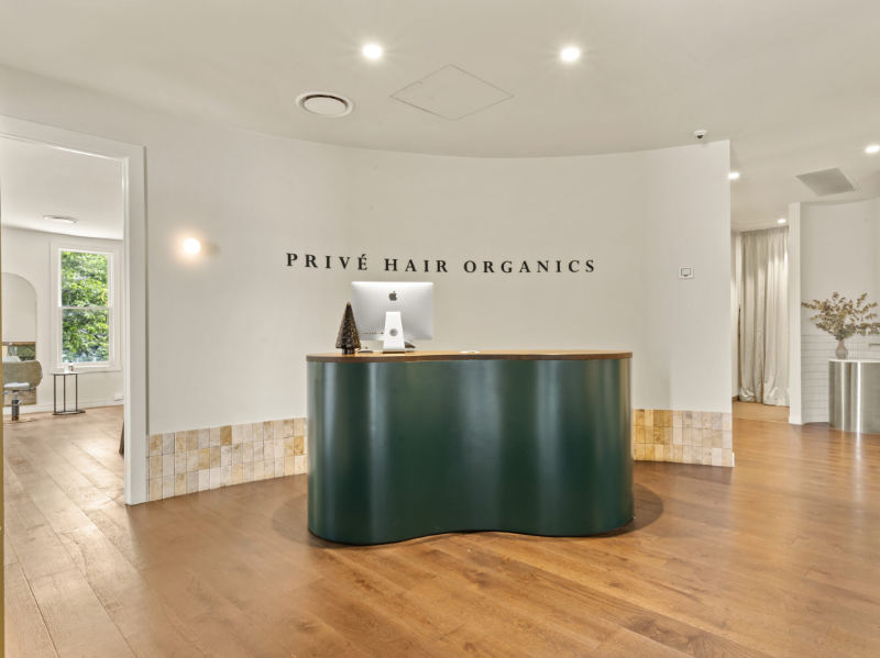Interior foyer of the Privé Hair Organics studio.
