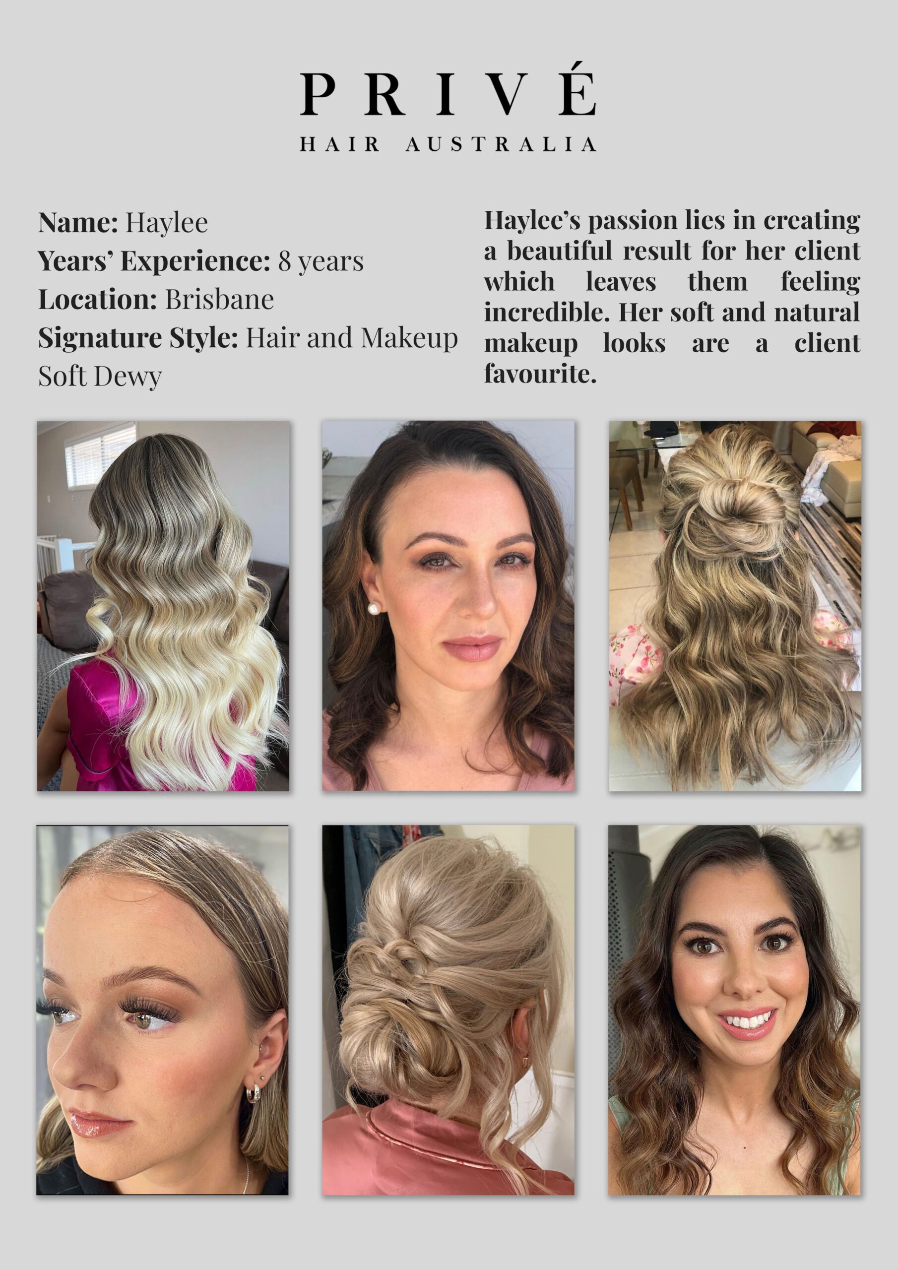 Privé Mobile Hair & Makeup Artist Portfolio Haylee in Brisbane