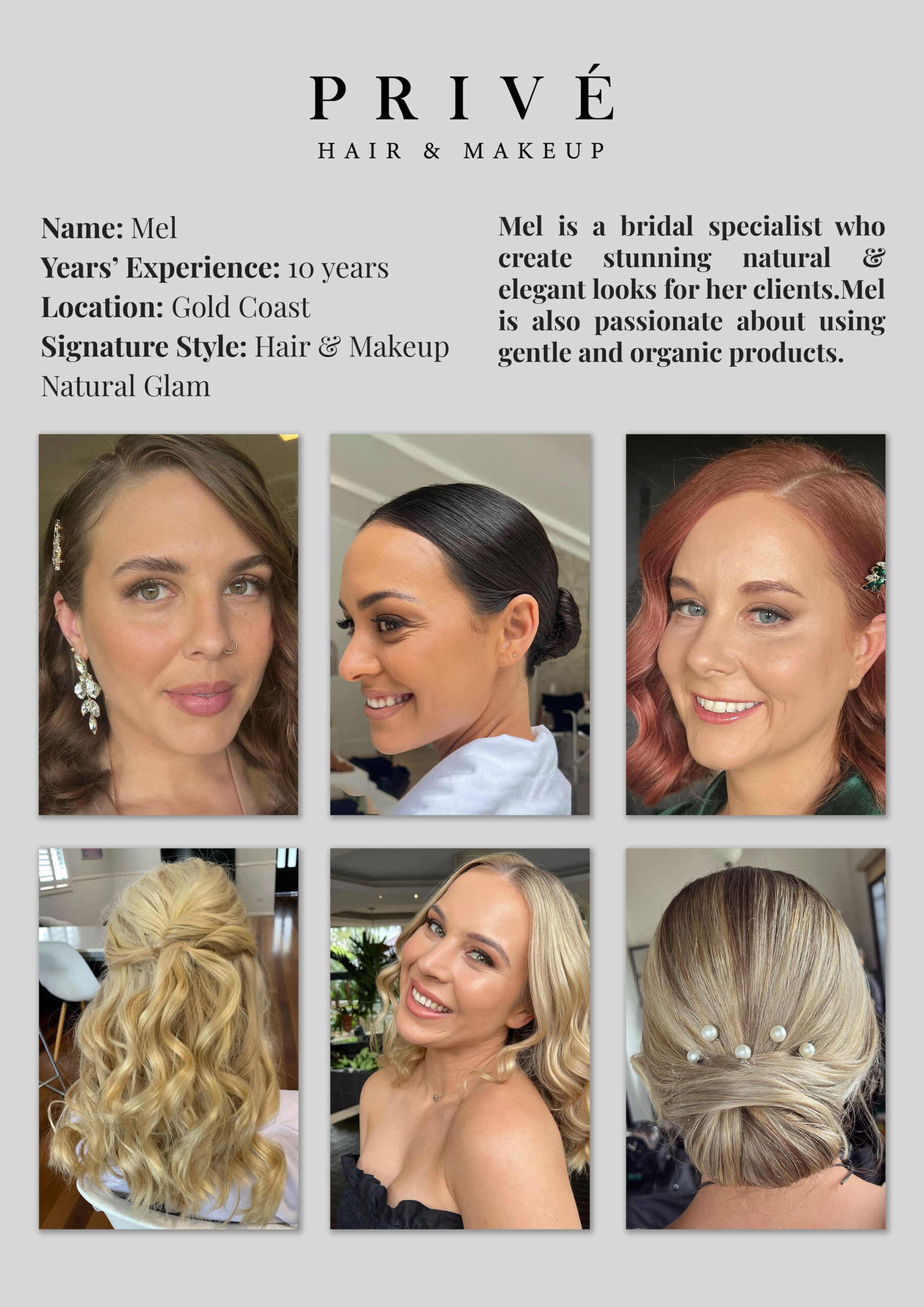 Privé Hair & Makeup Artist Portfolios - Artist Mel in Gold Coast
